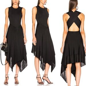 Victoria Beckham Cross Back Asymmetric Black Knit Midi Dress M (8)